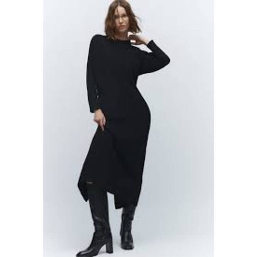 ZARA black midi dress long sleeves XS